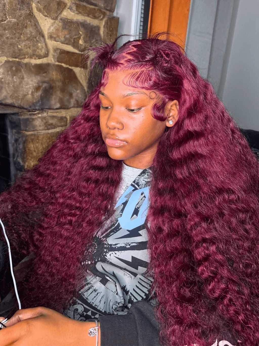 Dorsanee 250 300 Density 99J Burgundy Red Deep Curly Lace Front Human Hair Wigs - Image 3