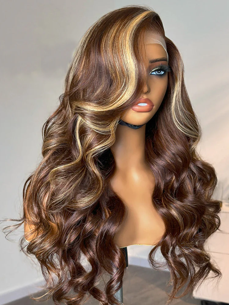 28 Inch = $199 | Dorsanee Balayage Blonde Brown Highlights 13x4 Lace Front Body Wave Hair Wigs - Image 3