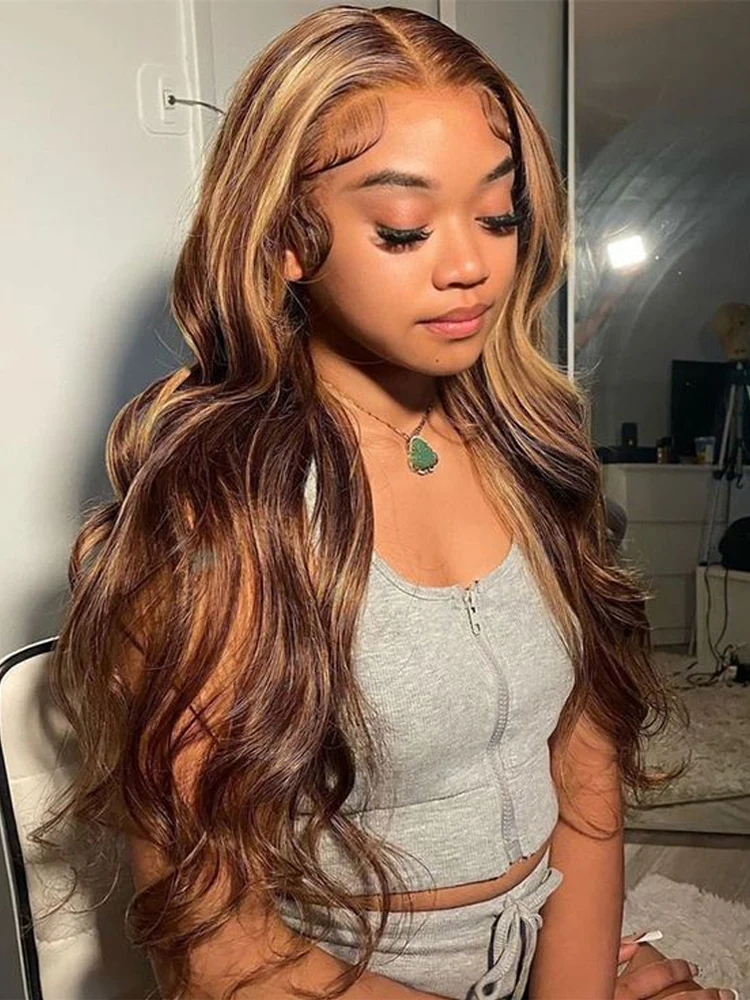 28 Inch = $199 | Dorsanee Balayage Blonde Brown Highlights 13x4 Lace Front Body Wave Hair Wigs - Image 7