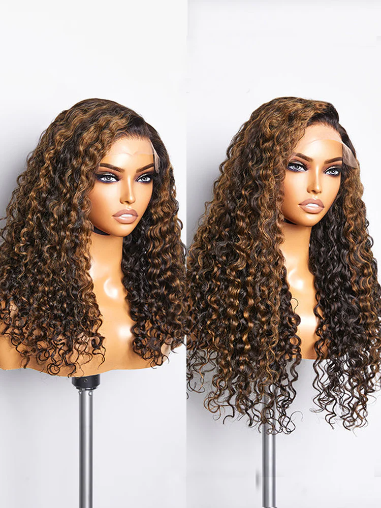28 Inch = $199 | Dorsanee Honey Blonde Brown Highlight 13x4 Lace Frontal Water Wave Hair Wigs - Image 5