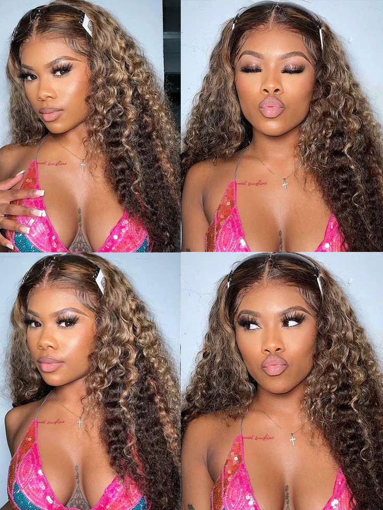 28 Inch = $199 | Dorsanee Honey Blonde Brown Highlight 13x4 Lace Frontal Water Wave Hair Wigs - Image 7