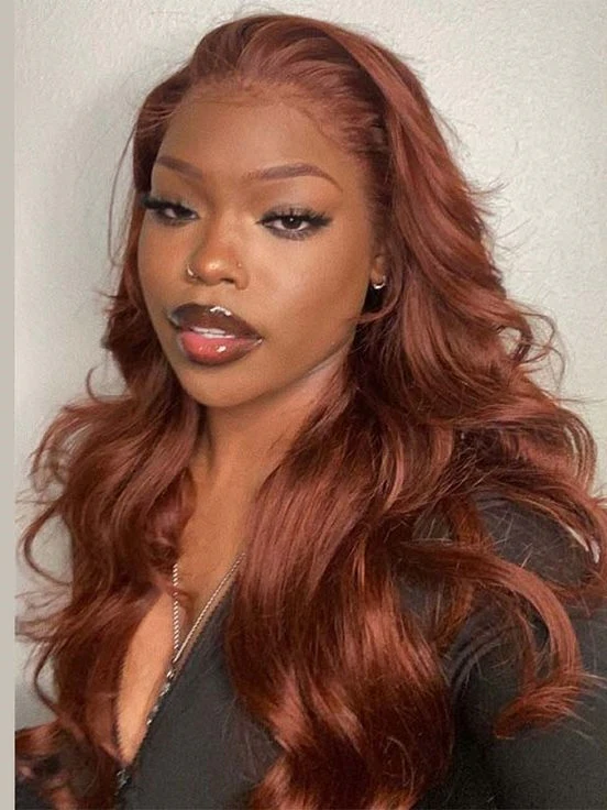Dorsanee #33 Reddish Brown Auburn Color  13x4 Lace Front 180% Density Body Wave Human Hair Wigs - Image 7