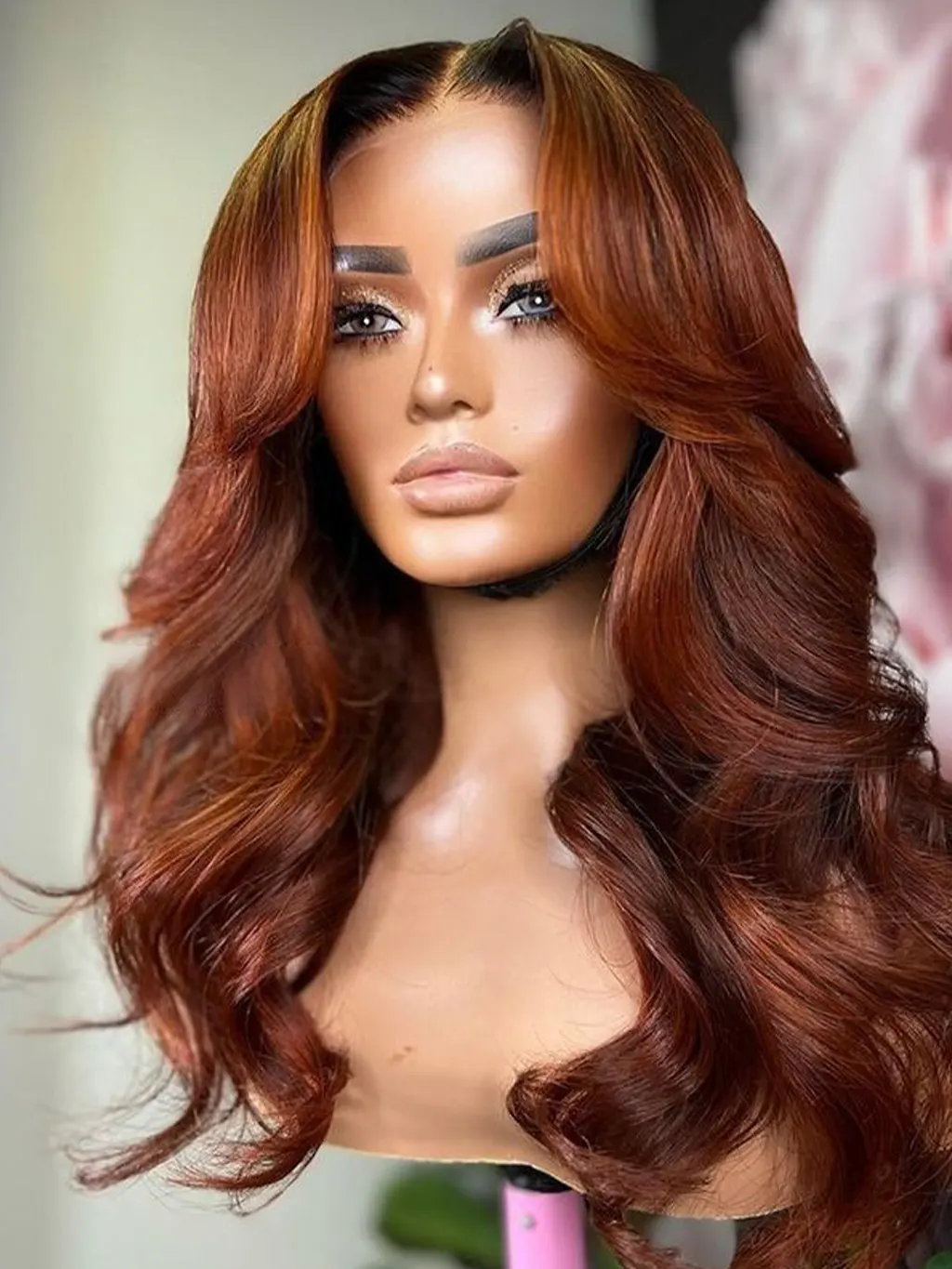 Dorsanee Curtain Bangs Reddish Brown #33 Body Wave 13x4 HD Lace Front Human Hair Wig - Image 6