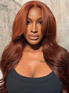 Dorsanee Curtain Bangs Reddish Brown #33 Body Wave 13x4 HD Lace Front Human Hair Wig - Image 8