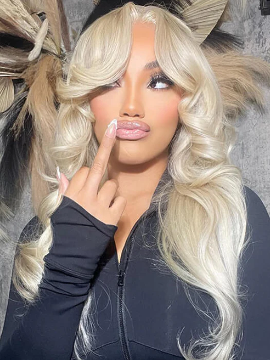 Dorsanee Curtain Bangs 613 Blonde Pre Plucked 13x4 HD Lace Front Body Wave Human Hair Wigs - Image 3
