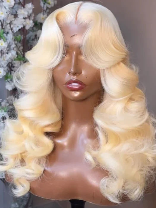 Dorsanee Curtain Bangs 613 Blonde Pre Plucked 13x4 HD Lace Front Body Wave Human Hair Wigs - Image 9