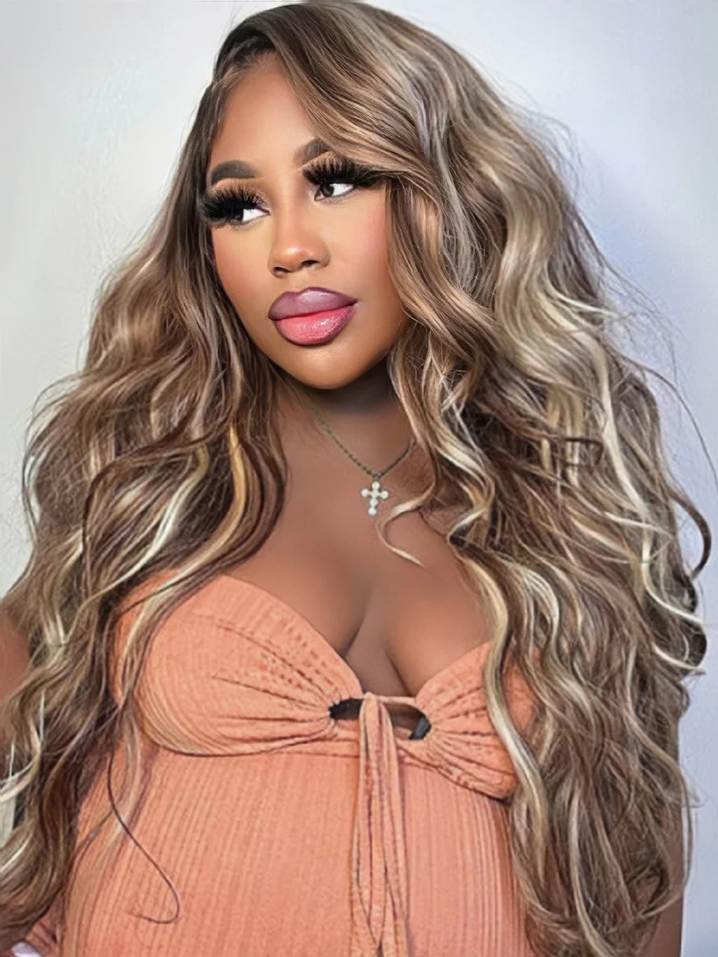 Dorsanee Balayage Blonde Brown Highlights 13x4 Lace Front Body Wave Human Hair Wigs - Image 6