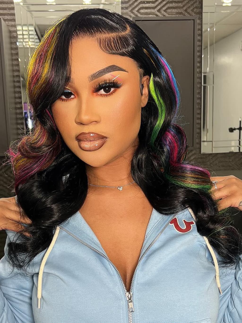 Dorsanee Black With Red Yellow Green Blue Highlights 13x4 Lace Front Human Hair Wigs - Image 3