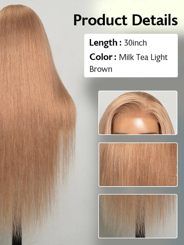 Dorsanee Milk Tea Brown Color Bone Straight 13x4 Lace Frontal Human Hair Wig - Image 5