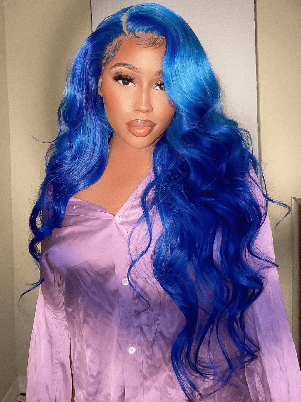 Dorsanee 13x4 HD Lace Front 200 Density Blue Straight Body Wave Human Hair Wigs - Image 4