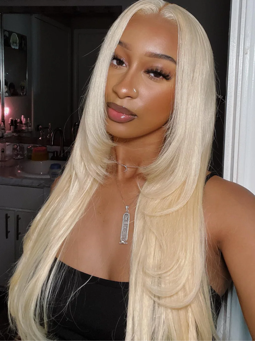 Dorsanee 200 Density 613 Blonde Layered Cut 13x4 Lace Front Straight Human Hair Wigs - Image 4