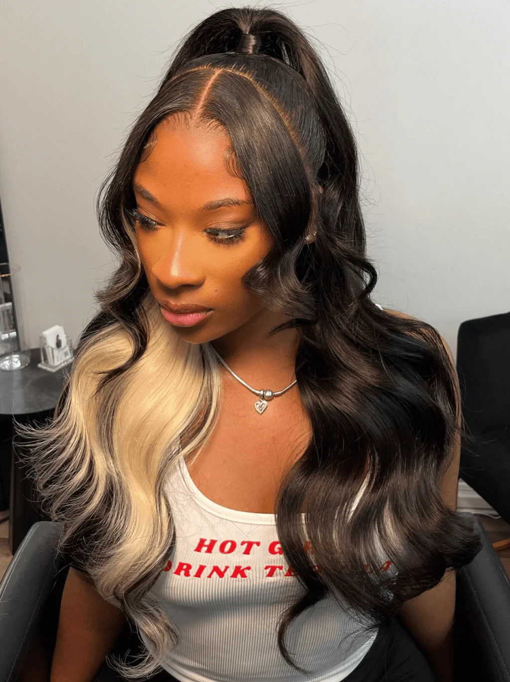 Dorsanee 200 Density Black With Blonde Streaks 13x4 Lace Front Virgin Human Hair Wigs - Image 2