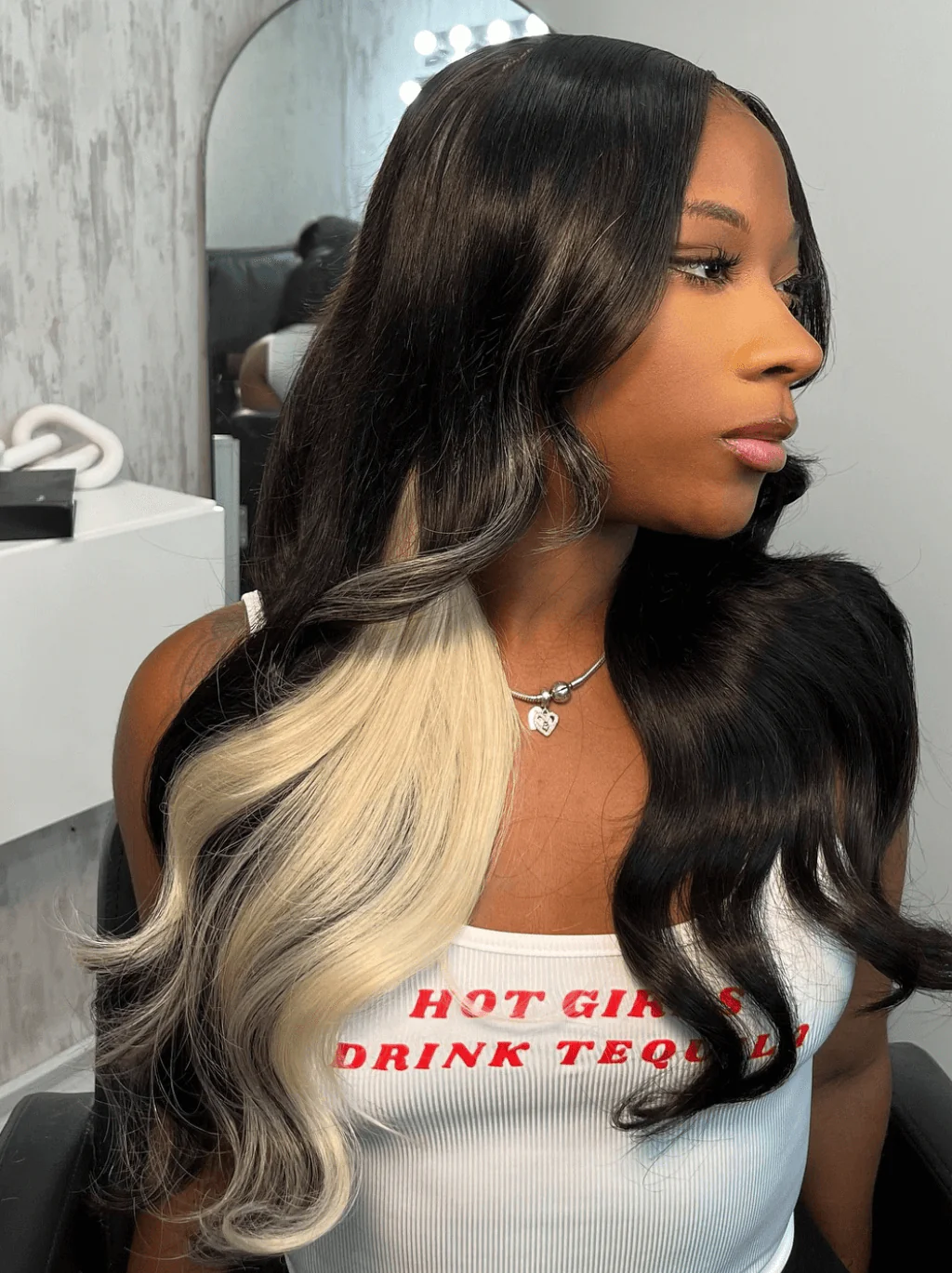 Dorsanee 200 Density Black With Blonde Streaks 13x4 Lace Front Virgin Human Hair Wigs - Image 5
