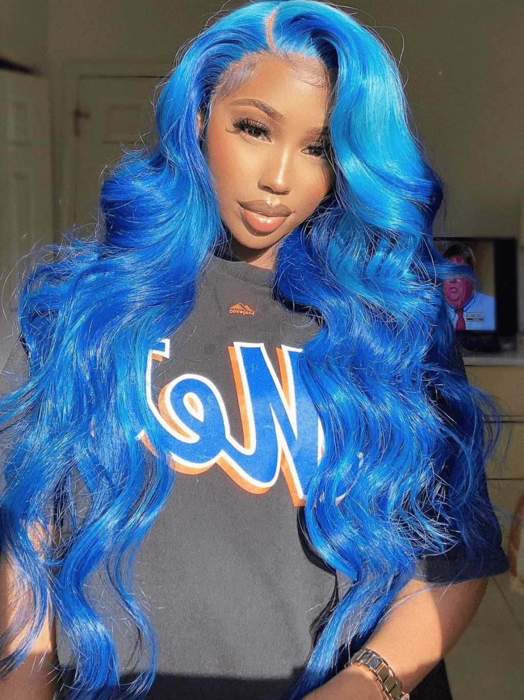 Dorsanee 200 Density Blue Color Body Wave 13X4 HD Lace Front Human Hair Wigs - Image 2