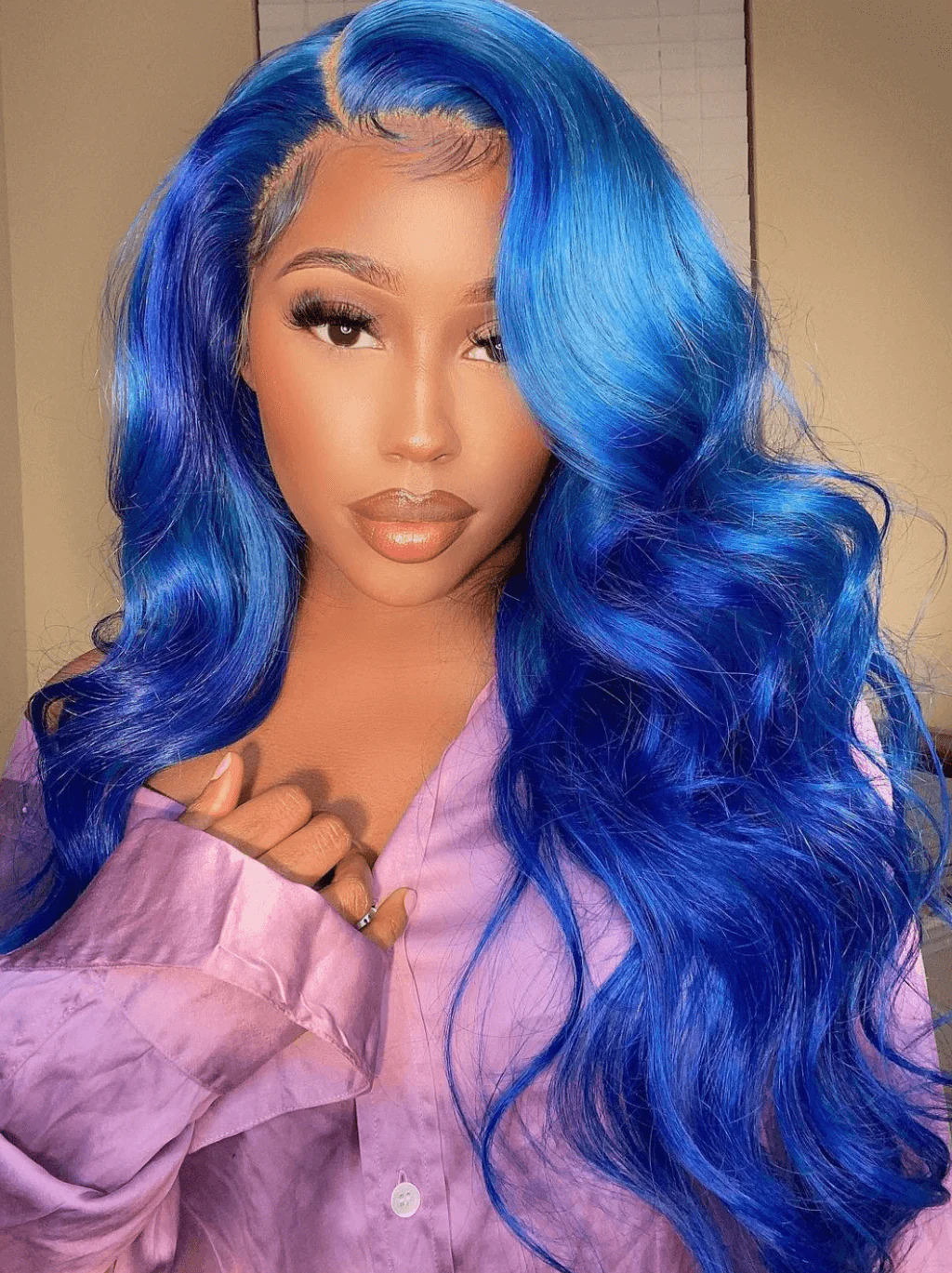 Dorsanee 200 Density Blue Color Body Wave 13X4 HD Lace Front Human Hair Wigs - Image 4