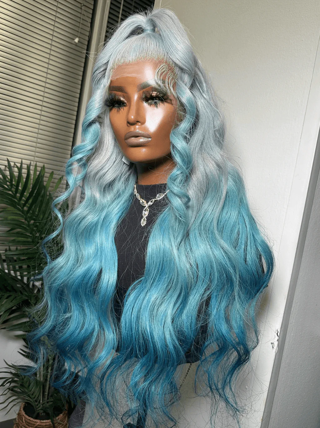 Dorsanee 200 Density Ombre Grey Blue Color 13x4 HD Lace Front Human Hair Wigs - Image 4