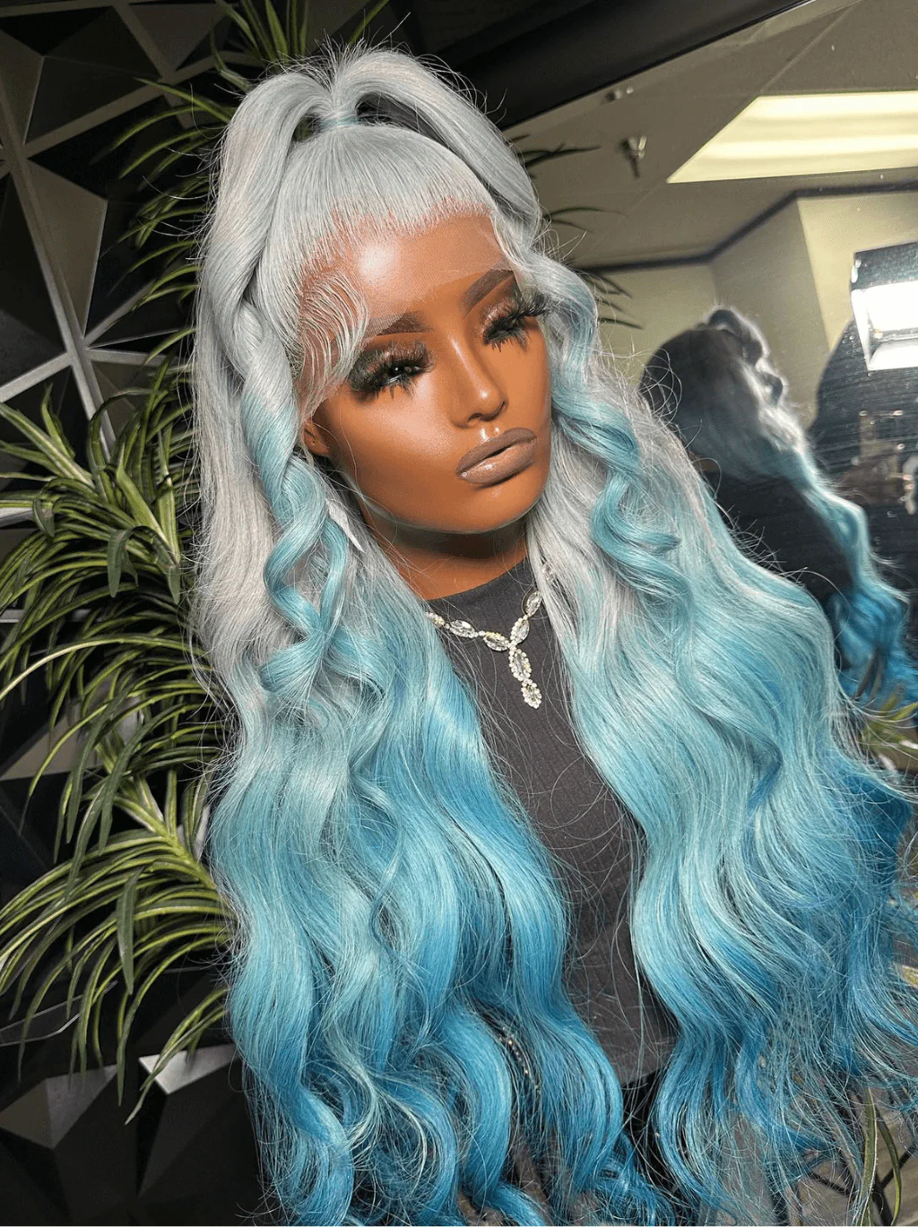 Dorsanee 200 Density Ombre Grey Blue Color 13x4 HD Lace Front Human Hair Wigs - Image 5
