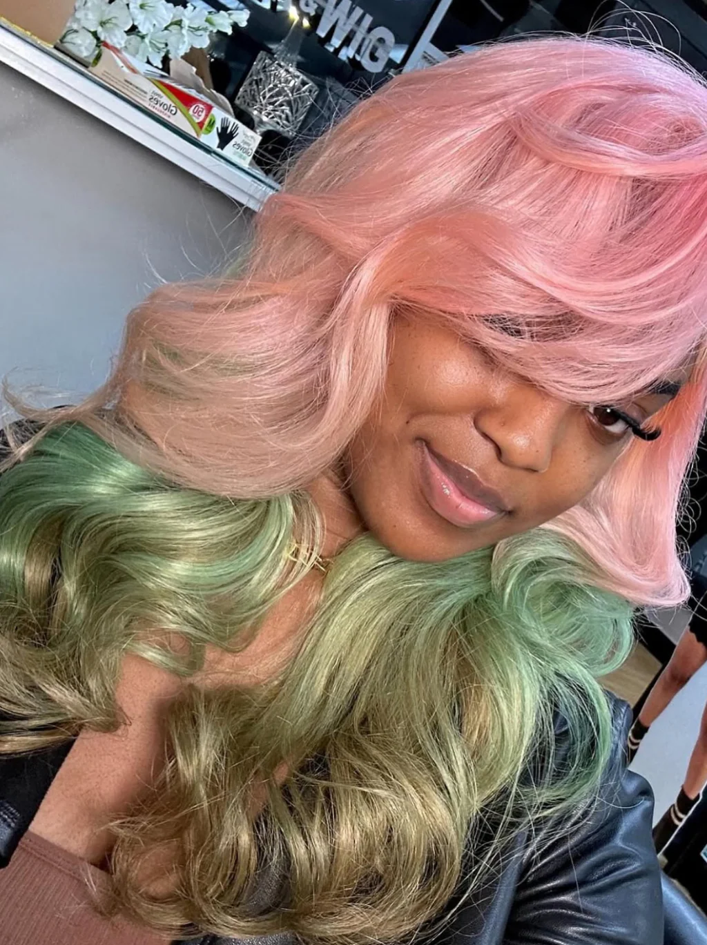 Dorsanee 200 Density Ombre Pink Green Gray Color 13x4 Lace Front Human Hair Wigs - Image 3
