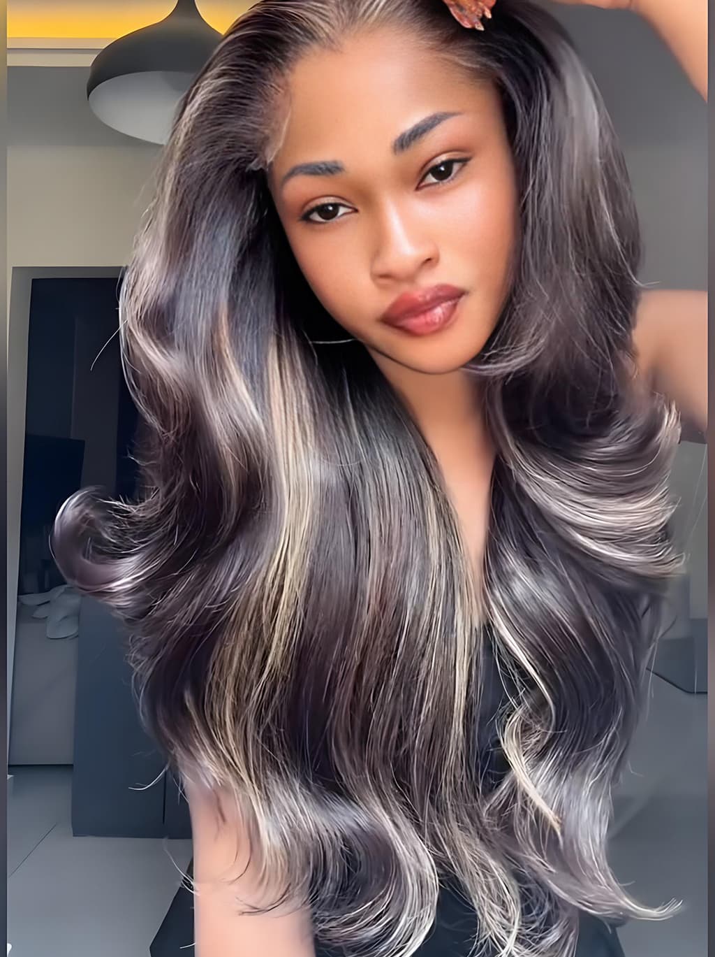 Dorsanee 250 300 Density Black With Brown Highlights 13x4 Lace Front Human Hair Wigs - Image 2