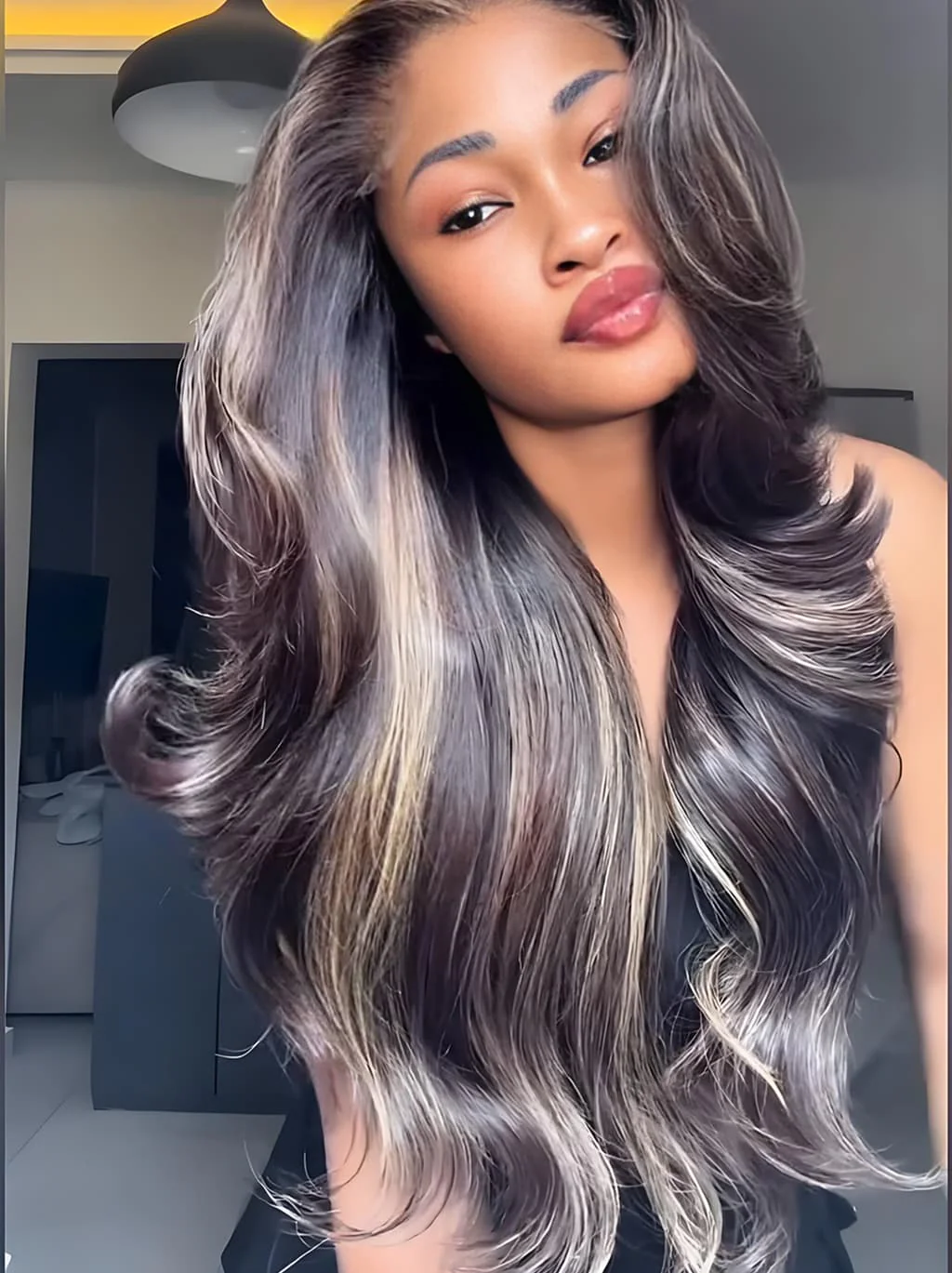 Dorsanee 250 300 Density Black With Brown Highlights 13x4 Lace Front Human Hair Wigs - Image 3