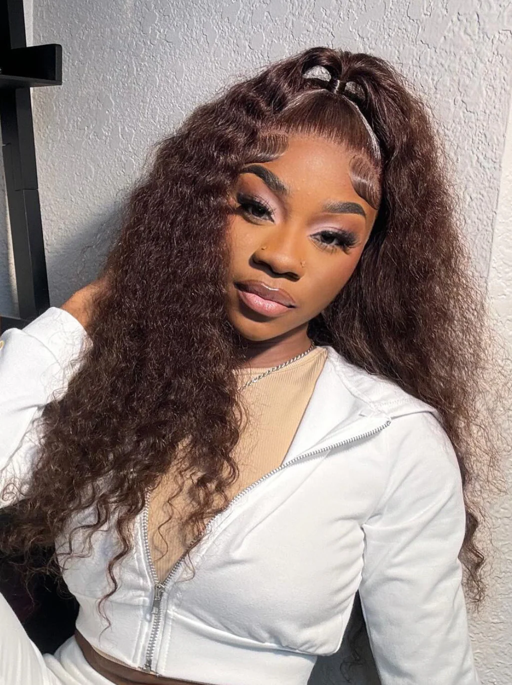 Dorsanee 250 Density Chocolate Brown Deep Wave Curly 13x4 Lace Front Human Hair Wigs - Image 2