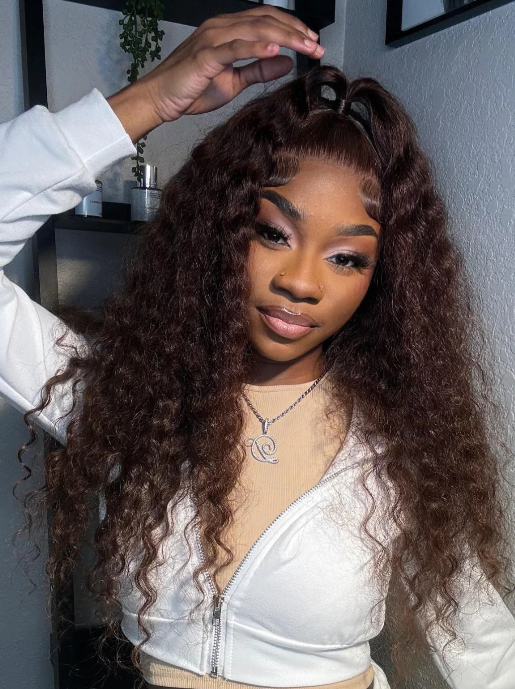 Dorsanee 250 Density Chocolate Brown Deep Wave Curly 13x4 Lace Front Human Hair Wigs - Image 3
