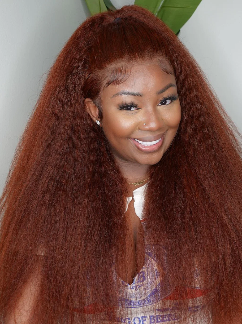 Dorsanee 250 Density Chocolate Reddish Brown Yaki Kinky Straight 13x4 Lace Front Human Hair Wigs