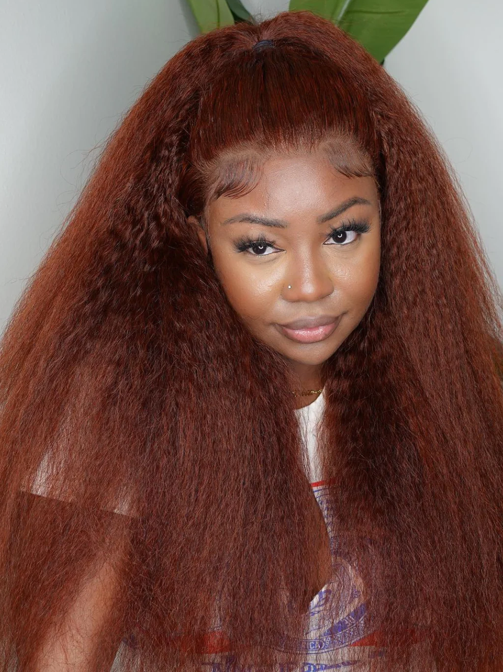 Dorsanee 250 Density Chocolate Reddish Brown Yaki Kinky Straight 13x4 Lace Front Human Hair Wigs - Image 2