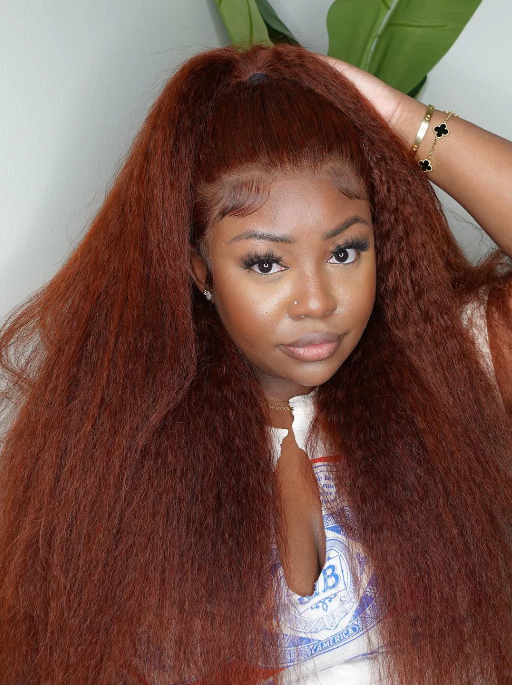 Dorsanee 250 Density Chocolate Reddish Brown Yaki Kinky Straight 13x4 Lace Front Human Hair Wigs - Image 5