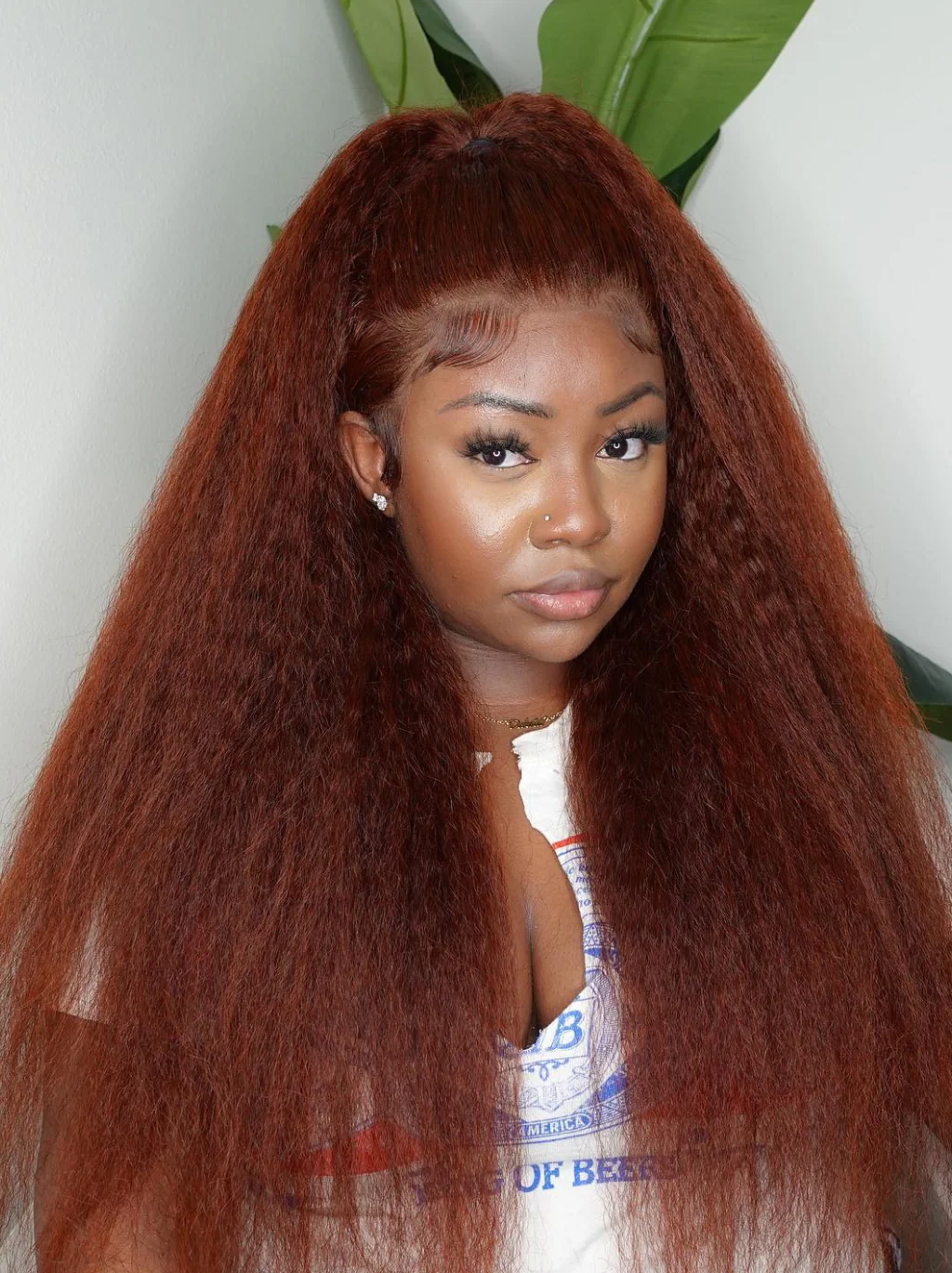 Dorsanee 250 Density Chocolate Reddish Brown Yaki Kinky Straight 13x4 Lace Front Human Hair Wigs - Image 6