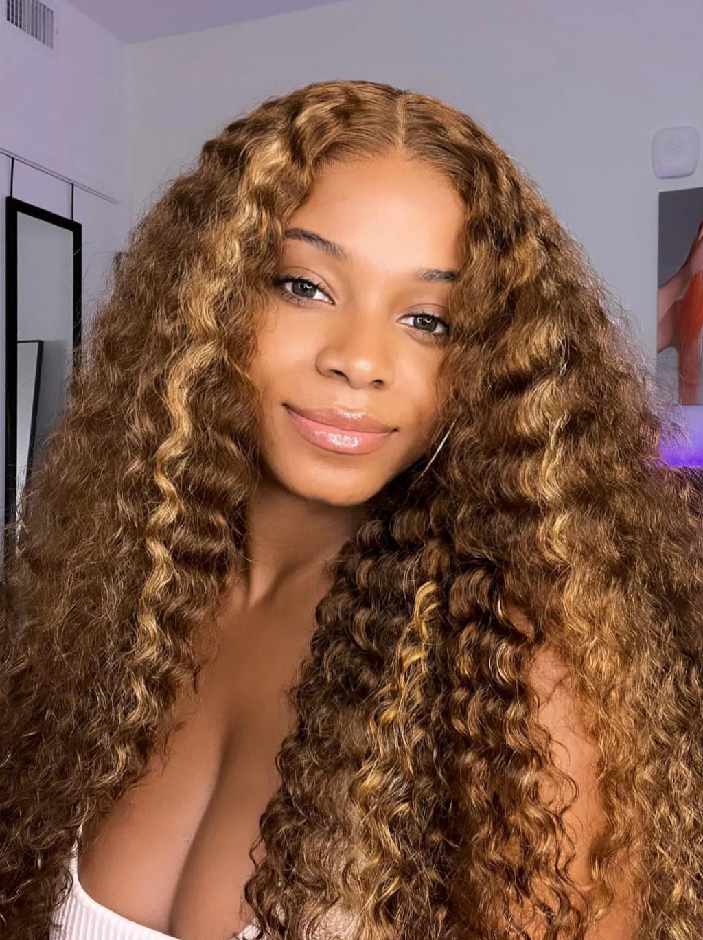 Dorsanee 250 Density Honey Blonde Brown Highlight Crimped Deep Wave Curly 13x4 Lace Front Human Hair Wigs - Image 3