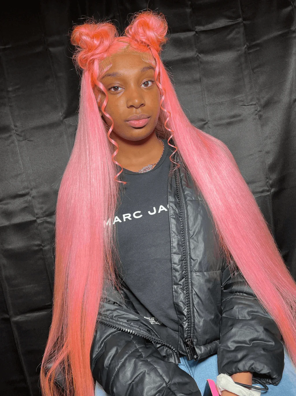 Dorsanee 30 32 34 inch Buss Down Bone Straight Pink Lace Front Human Hair Wigs - Image 4
