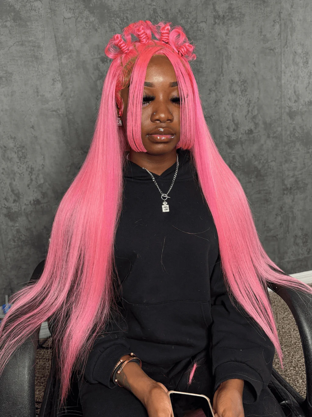 Dorsanee 30 32 34 inch Buss Down Bone Straight Pink Lace Front Human Hair Wigs - Image 3