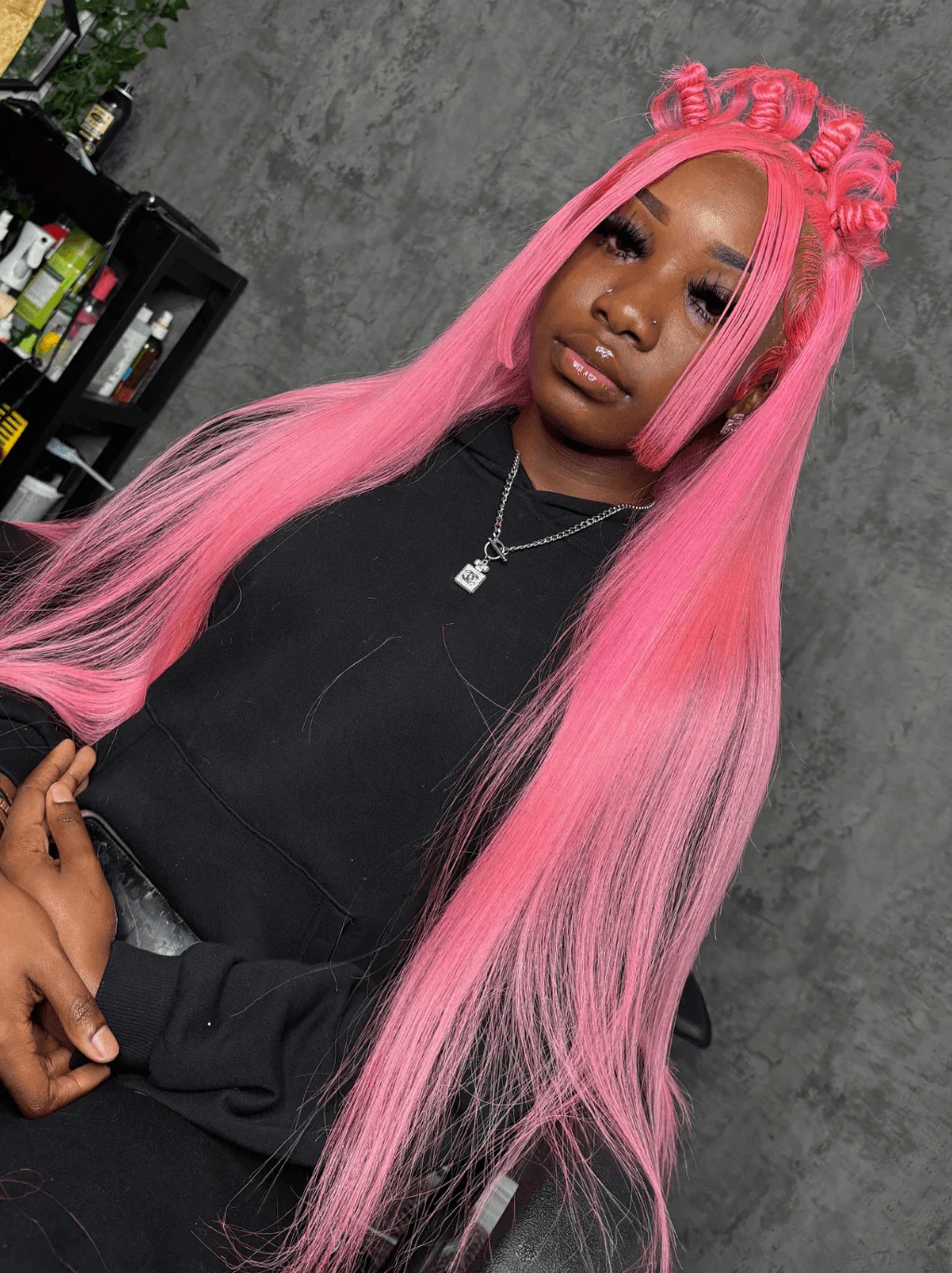 Dorsanee 30 32 34 inch Buss Down Bone Straight Pink Lace Front Human Hair Wigs - Image 4