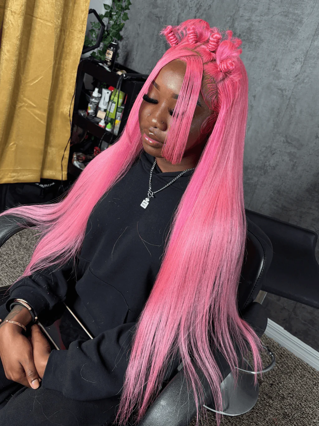 Dorsanee 30 32 34 inch Buss Down Bone Straight Pink Lace Front Human Hair Wigs - Image 5