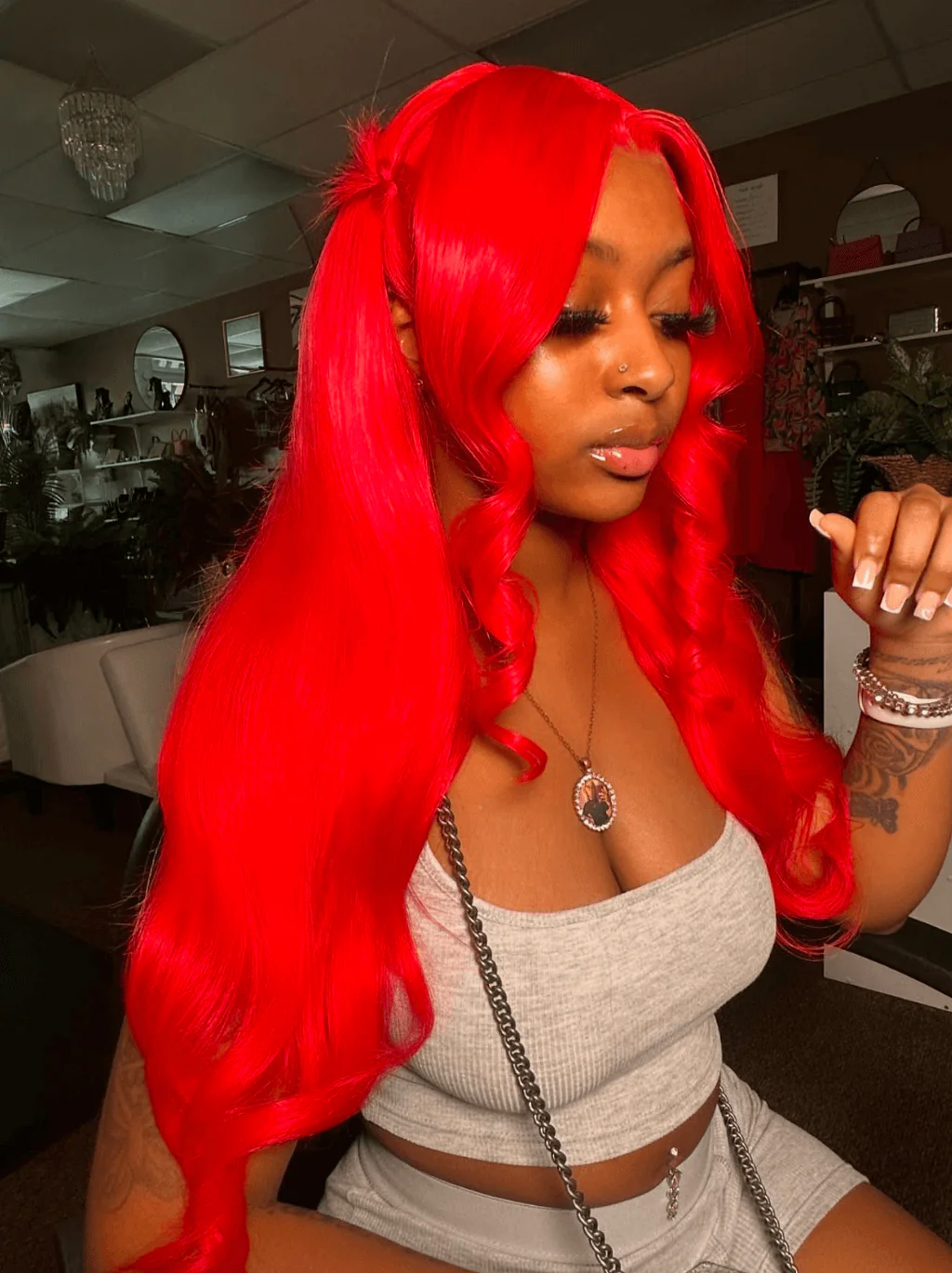 Dorsanee 30 32 34 inch Buss Down Burgundy Red 13x4 Lace Front Human Hair Wigs - Image 3