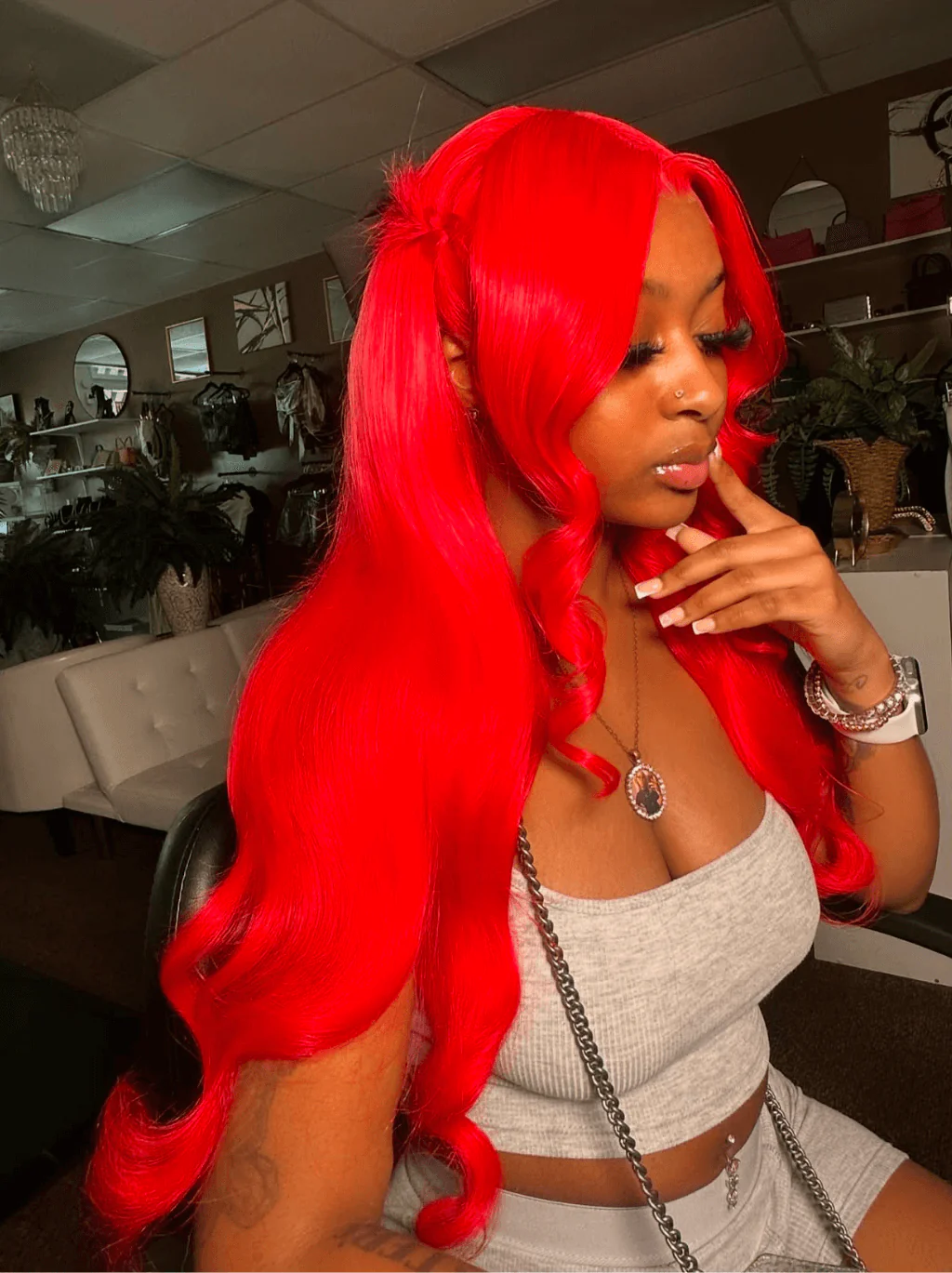 Dorsanee 30 32 34 inch Buss Down Burgundy Red 13x4 Lace Front Human Hair Wigs - Image 4