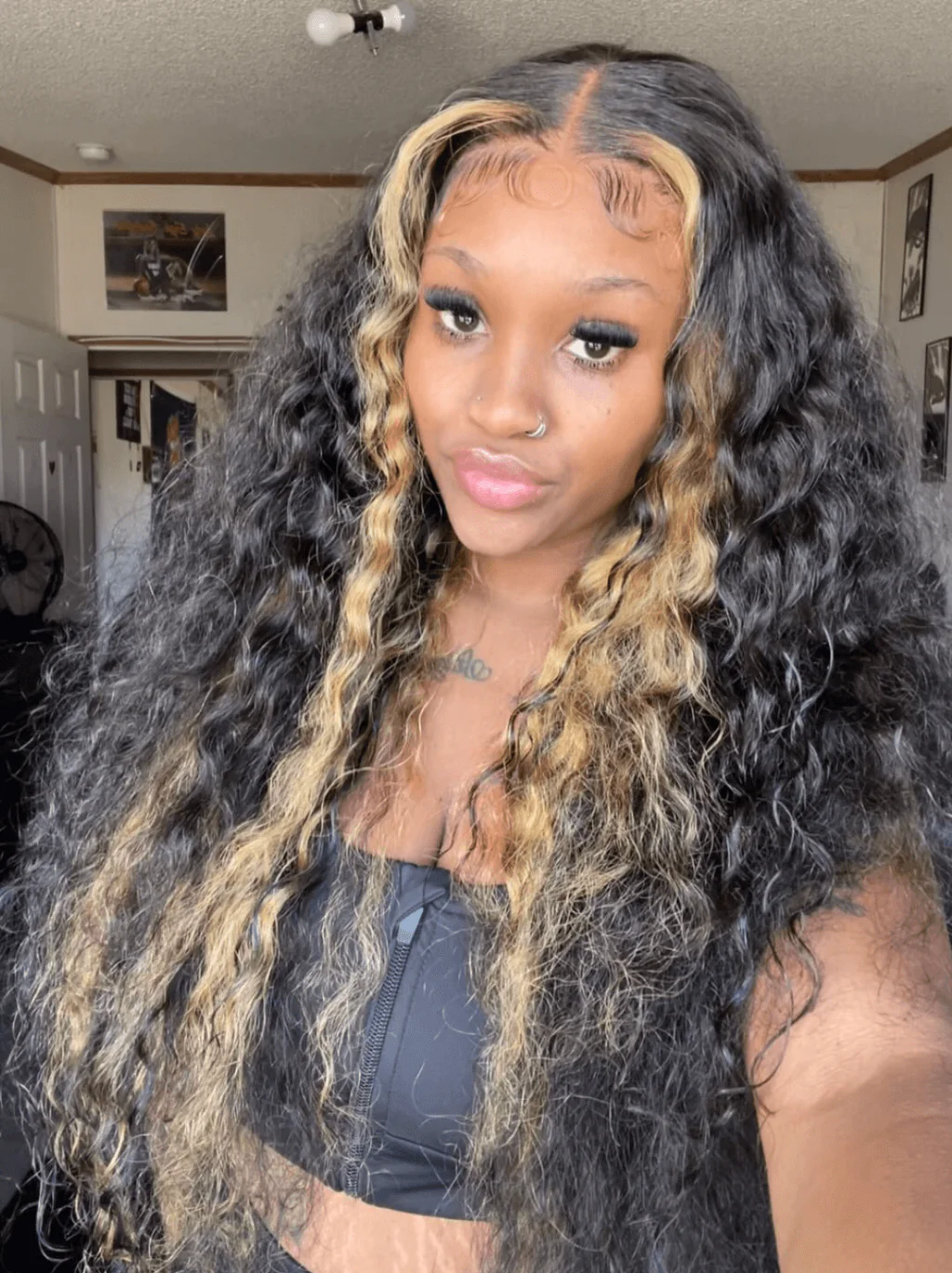 Dorsanee 300 Density Black With Brown Skunk Stripe Highlights 13x4 Lace Front Human Hair Wigs - Image 4