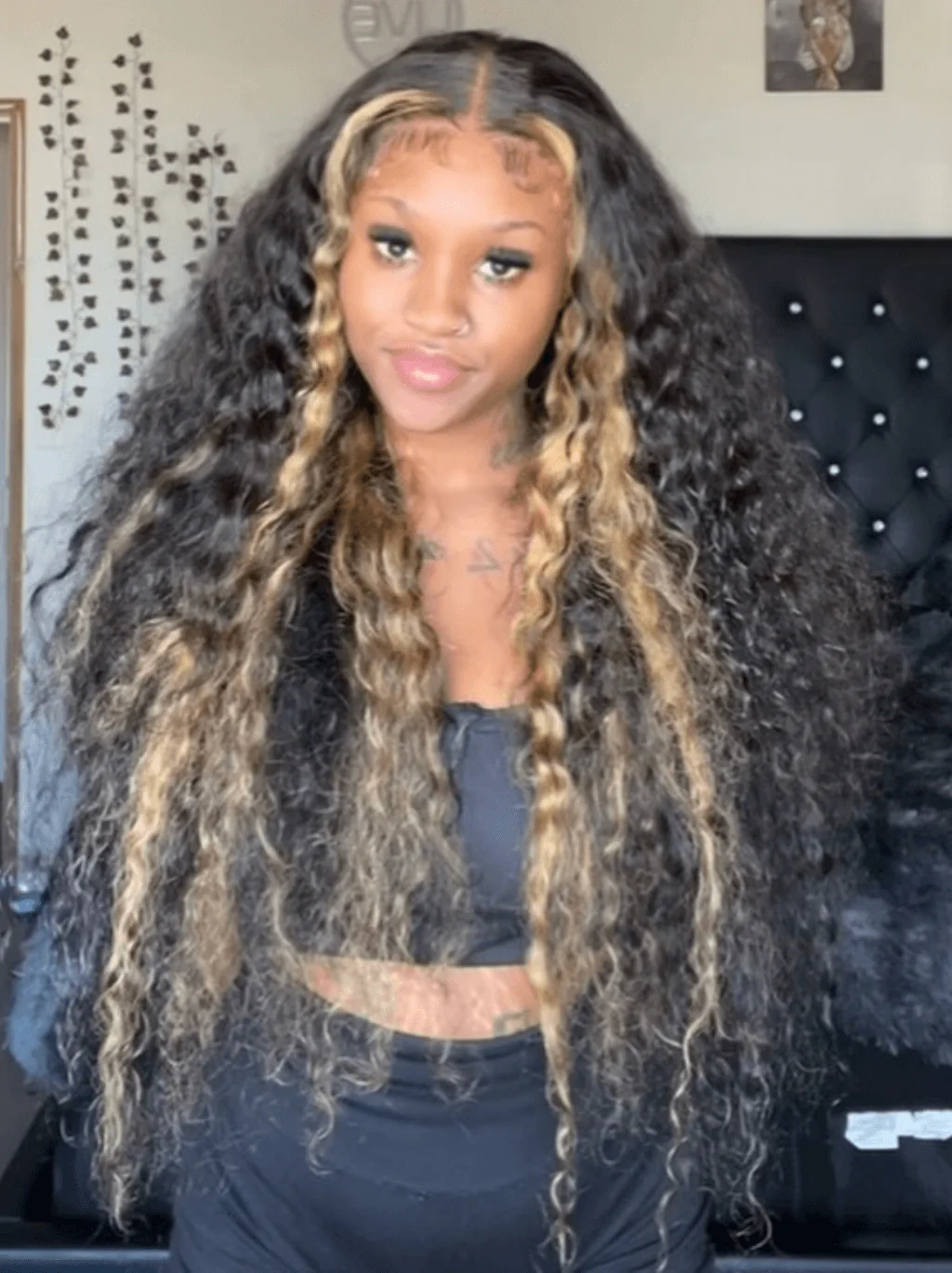 Dorsanee 300 Density Black With Brown Skunk Stripe Highlights 13x4 Lace Front Human Hair Wigs - Image 5