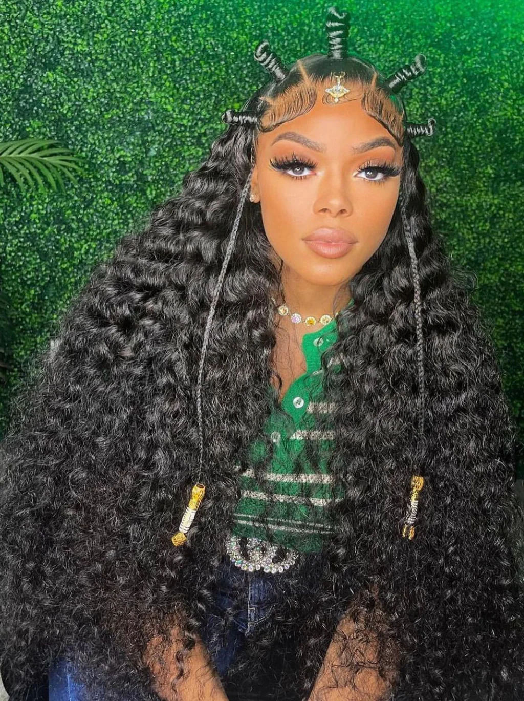 Dorsanee 360 Ventilated Full Lace Frontal Closure Crimped Deep Wave Hair Wigs - Image 2