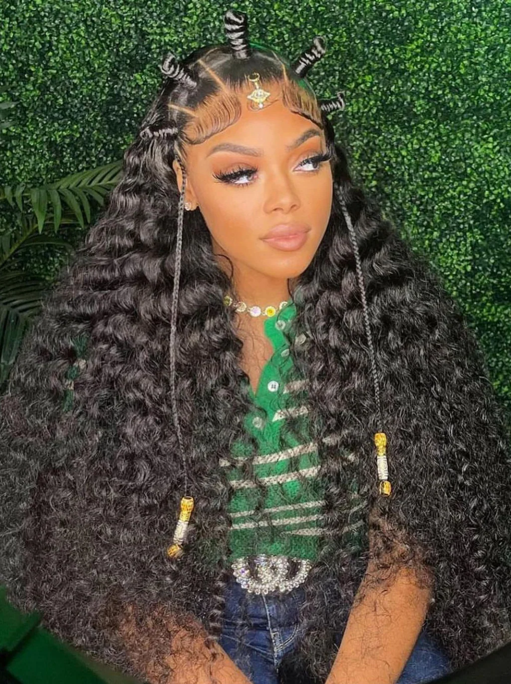 Dorsanee 360 Ventilated Full Lace Frontal Closure Crimped Deep Wave Hair Wigs - Image 3