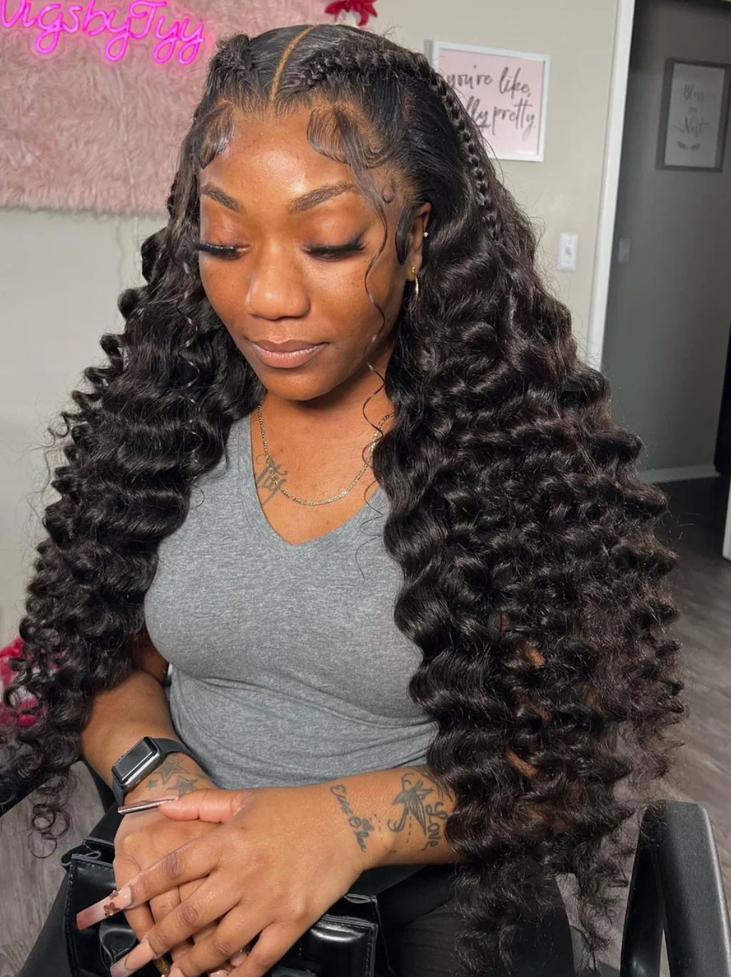Dorsanee 360 Ventilated Lace Frontal Loose Deep Wave Wand Curls Virgin Human Hair Wigs - Image 6