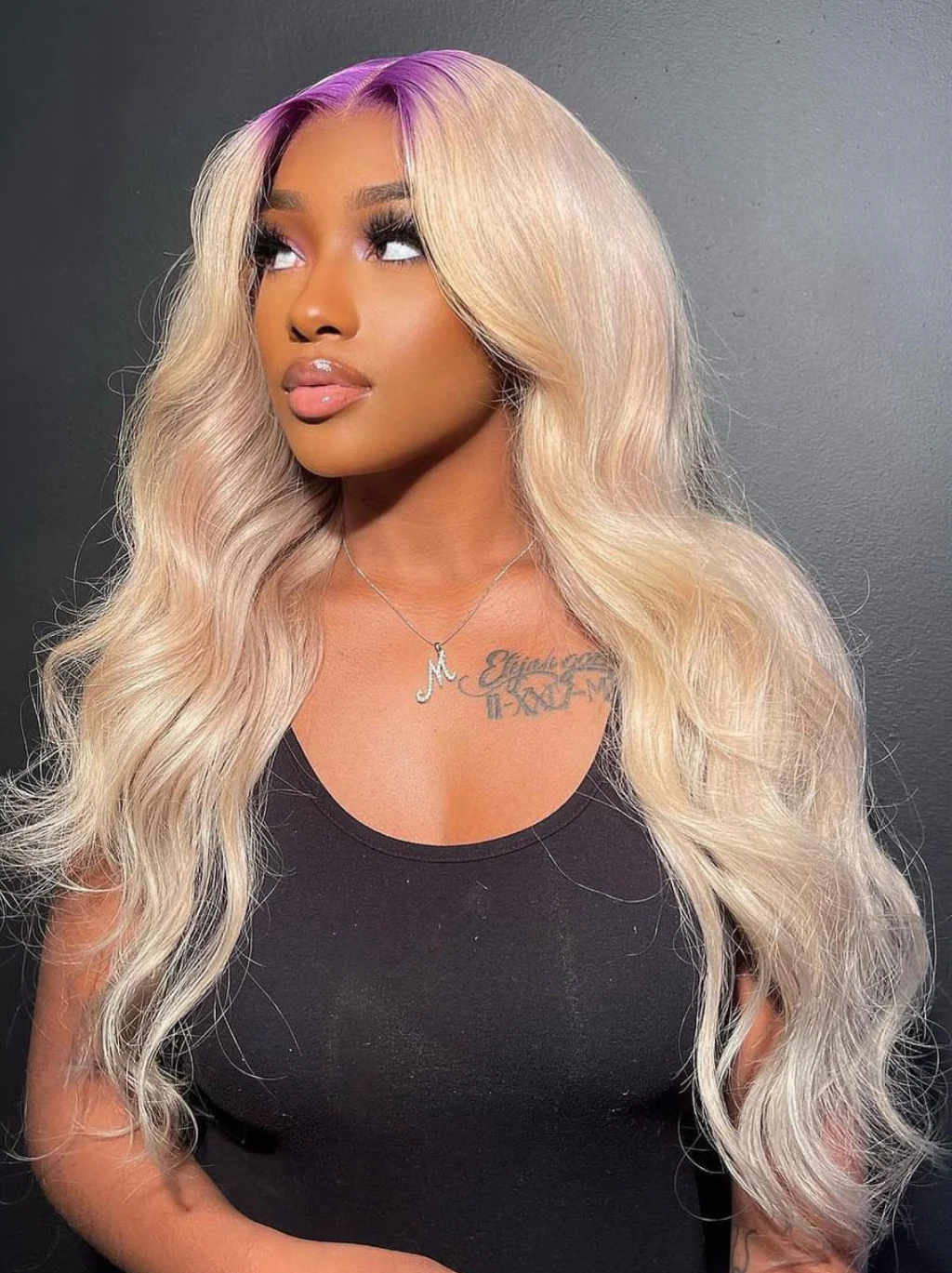 Dorsanee 613 Blonde Wig With Lavender Purple Roots 200 Density 13x4 Lace Front Body Wave Human Hair Wigs - Image 3