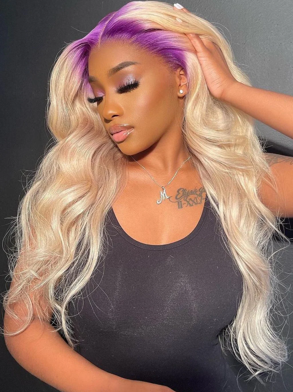 Dorsanee 613 Blonde Wig With Lavender Purple Roots 200 Density 13x4 Lace Front Body Wave Human Hair Wigs - Image 4