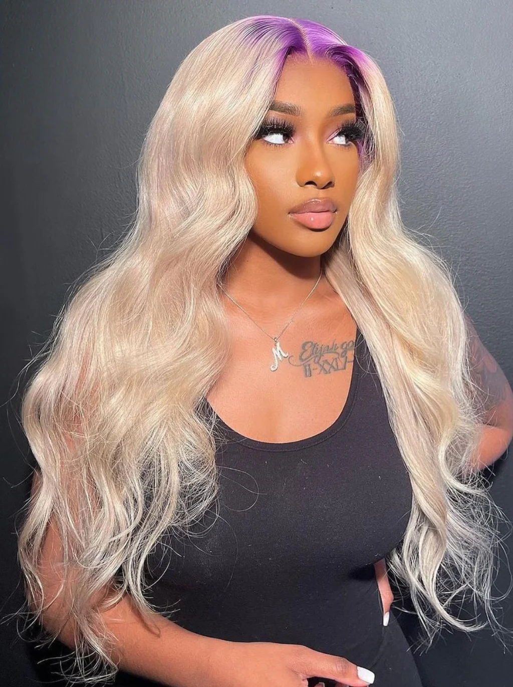 Dorsanee 613 Blonde Wig With Lavender Purple Roots 200 Density 13x4 Lace Front Body Wave Human Hair Wigs - Image 6
