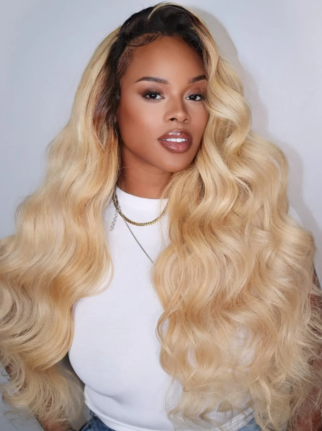Dorsanee 613 Blonde With Dark Roots Body Wave 13x4 Lace Front Human Hair Wig - Image 2