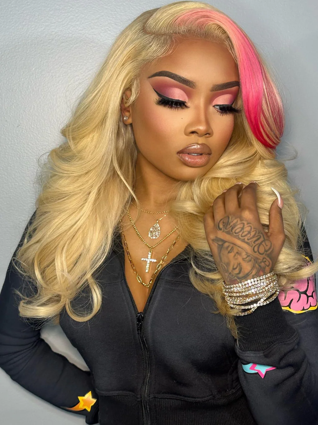 Dorsanee 613 Blonde With Rose Gold Pink Streaks 13x4 Lace Front Human Hair Wigs - Image 3