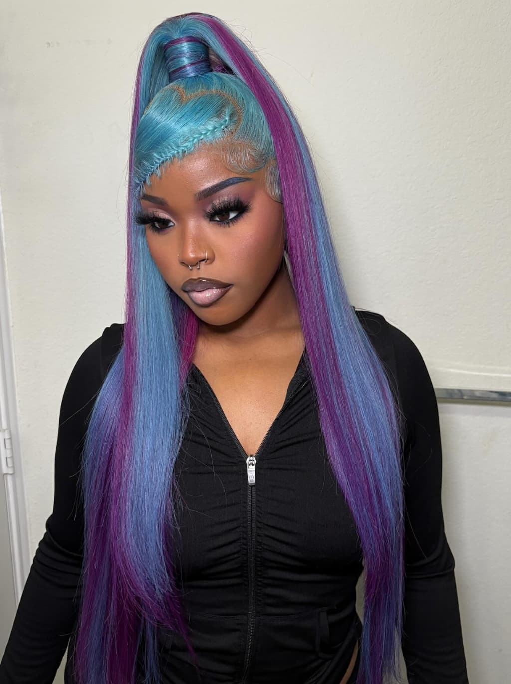 Dorsanee Aqua Blue Royal Purple Highlights 13x4 Lace Front Human Hair Wigs - Image 4
