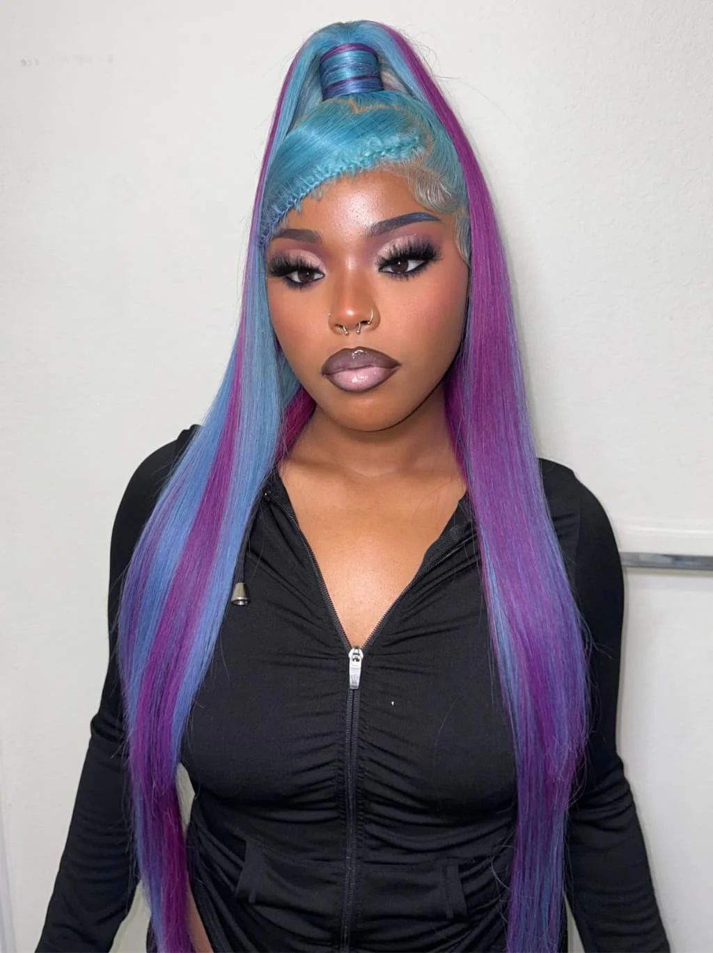 Dorsanee Aqua Blue Royal Purple Highlights 13x4 Lace Front Human Hair Wigs - Image 5