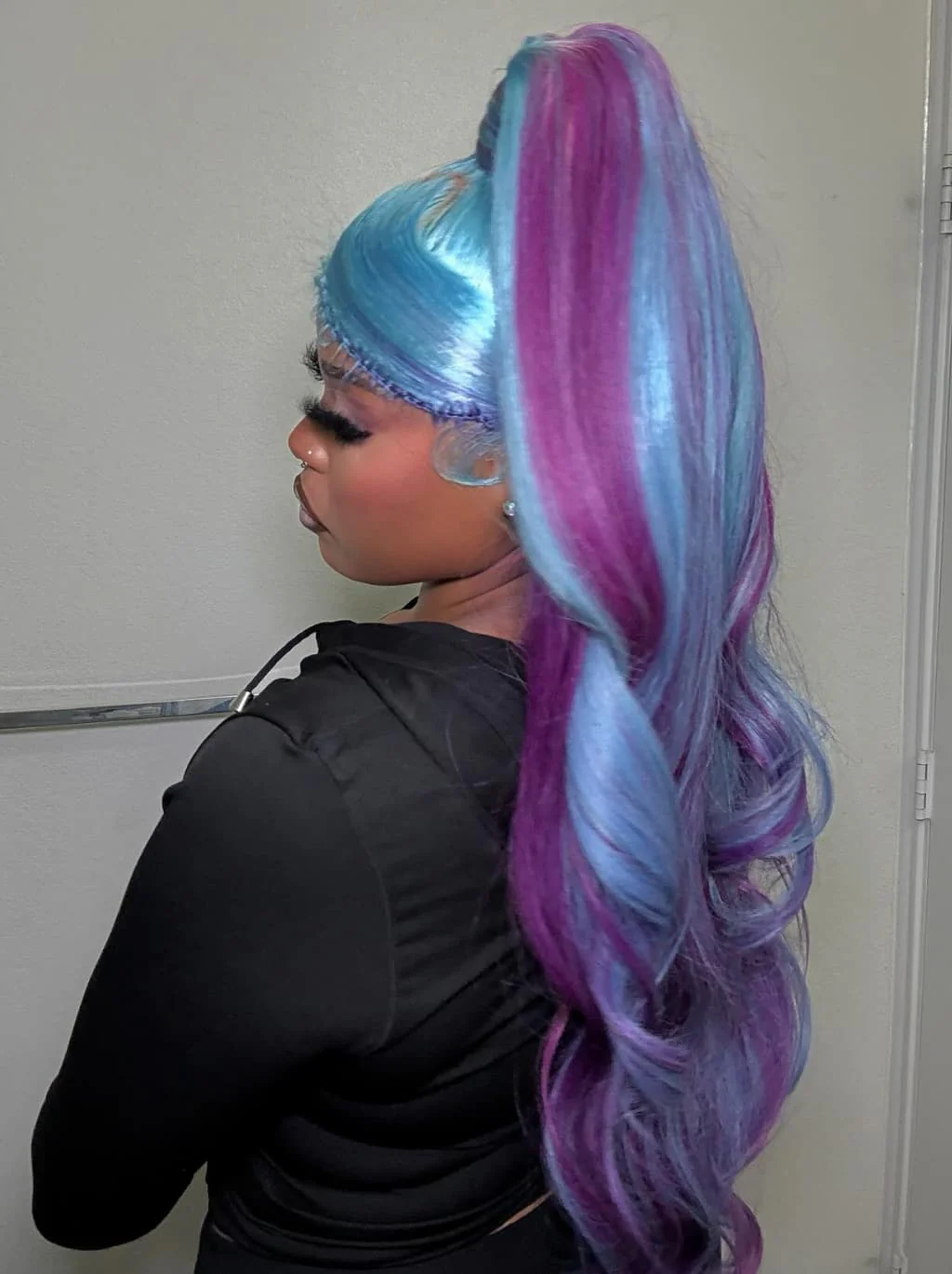 Dorsanee Aqua Blue Royal Purple Highlights 13x4 Lace Front Human Hair Wigs - Image 6